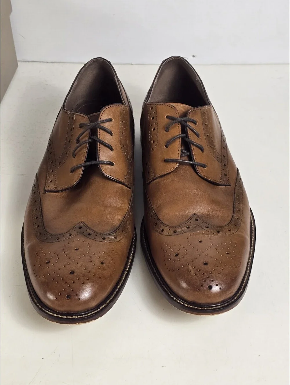 Joseph Abboud Mens Brown Leather Oxford Dress Wingtips Shoes Lace Up Size 13 D